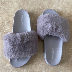 American Eagle Purple Furry Slides
